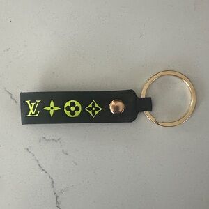 Black Leather Keychain with Gold Ring
